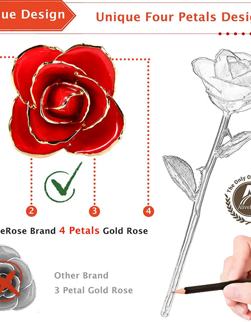 Load image into Gallery viewer, Valentines Day Gift Rose, Long Stem Rose Made from 24K Gold Dipped Real Rose Gift for Her Rose(Red with Crystal Vase)
