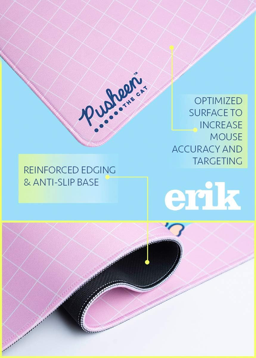 Official Pusheen Rose Collection XXL Mouse Mat - Desk Pad - 31.5" X 13.78" Non-Slip Rubber Base Mouse Pad, Gaming Mouse Pad, Keyboard Mouse Mat, Waterproof Mouse Mat