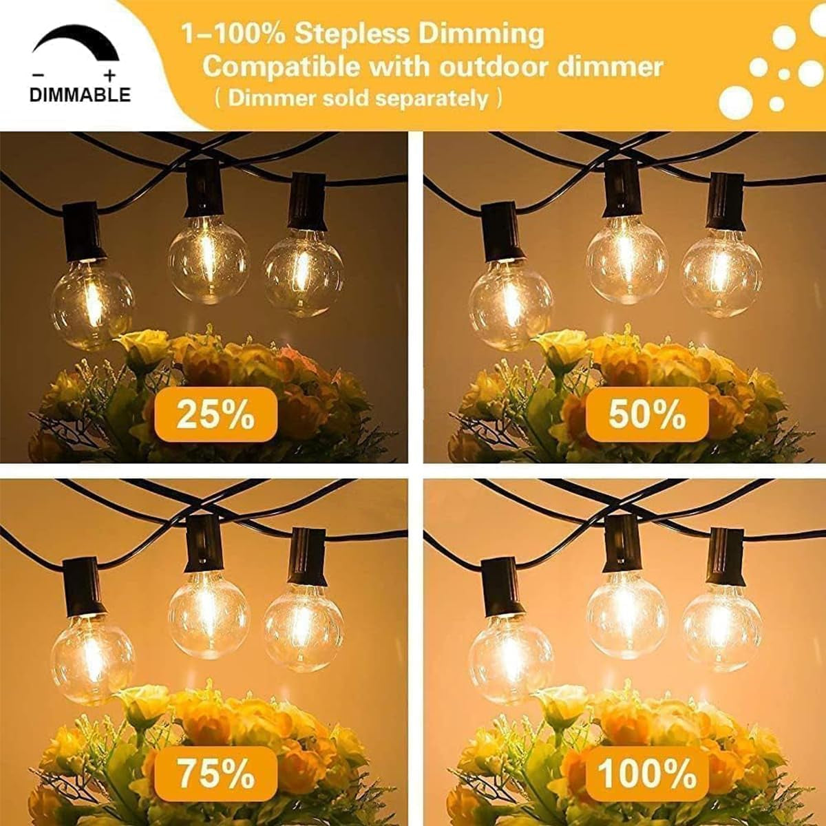 Globe Outdoor String Lights, 97FT Patio String Light with 49 G40 Clear Glass LED Bulbs(1 Spare), Waterproof Hanging Lights String for outside Backyard, Porch, Bistro, Party, Garden Gathering
