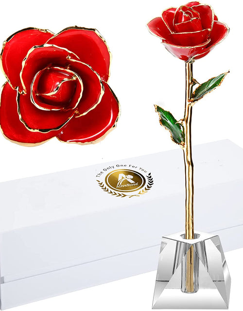 Load image into Gallery viewer, Valentines Day Gift Rose, Long Stem Rose Made from 24K Gold Dipped Real Rose Gift for Her Rose(Red with Crystal Vase)
