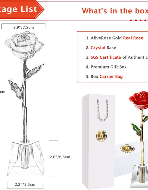 Load image into Gallery viewer, Valentines Day Gift Rose, Long Stem Rose Made from 24K Gold Dipped Real Rose Gift for Her Rose(Red with Crystal Vase)
