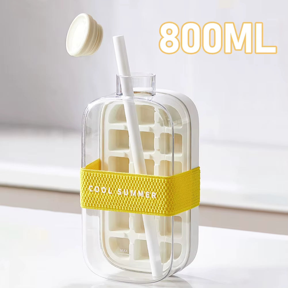 ChillSip Bottle Set – Stylish Water Bottle with Straw & Zero-Contact Ice Cube Tray