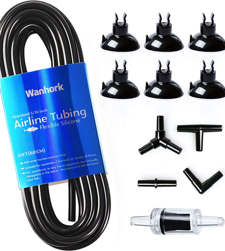 3/16" Professional Flexible Airline Tubing Standard Aquarium Air Pump Accessories, 20 Feet(Clear-Black)