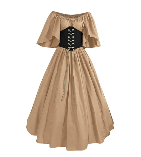 Womens Renaissance Faire Dresses Medieval Irish Traditional plus Size Dresses Ruffle over Dress Corset Retro Cosplay Gown