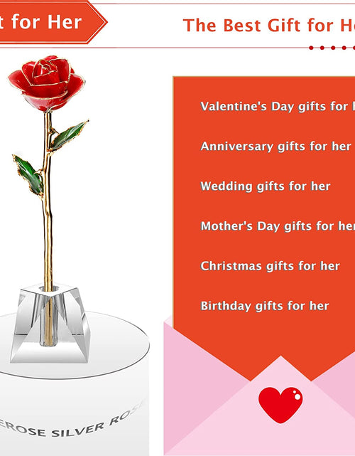 Load image into Gallery viewer, Valentines Day Gift Rose, Long Stem Rose Made from 24K Gold Dipped Real Rose Gift for Her Rose(Red with Crystal Vase)
