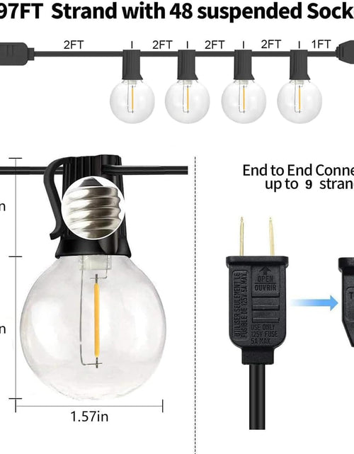 Load image into Gallery viewer, Globe Outdoor String Lights, 97FT Patio String Light with 49 G40 Clear Glass LED Bulbs(1 Spare), Waterproof Hanging Lights String for outside Backyard, Porch, Bistro, Party, Garden Gathering
