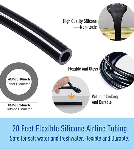 3/16" Professional Flexible Airline Tubing Standard Aquarium Air Pump Accessories, 20 Feet(Clear-Black)